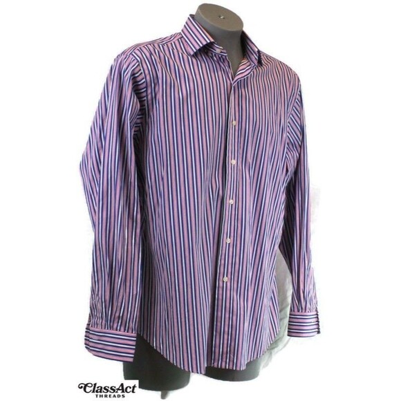 Polo Ralph Lauren Regent Classic Fit Dress Shirt Blue & Pink Striped Sz 17 XL - Picture 6 of 6